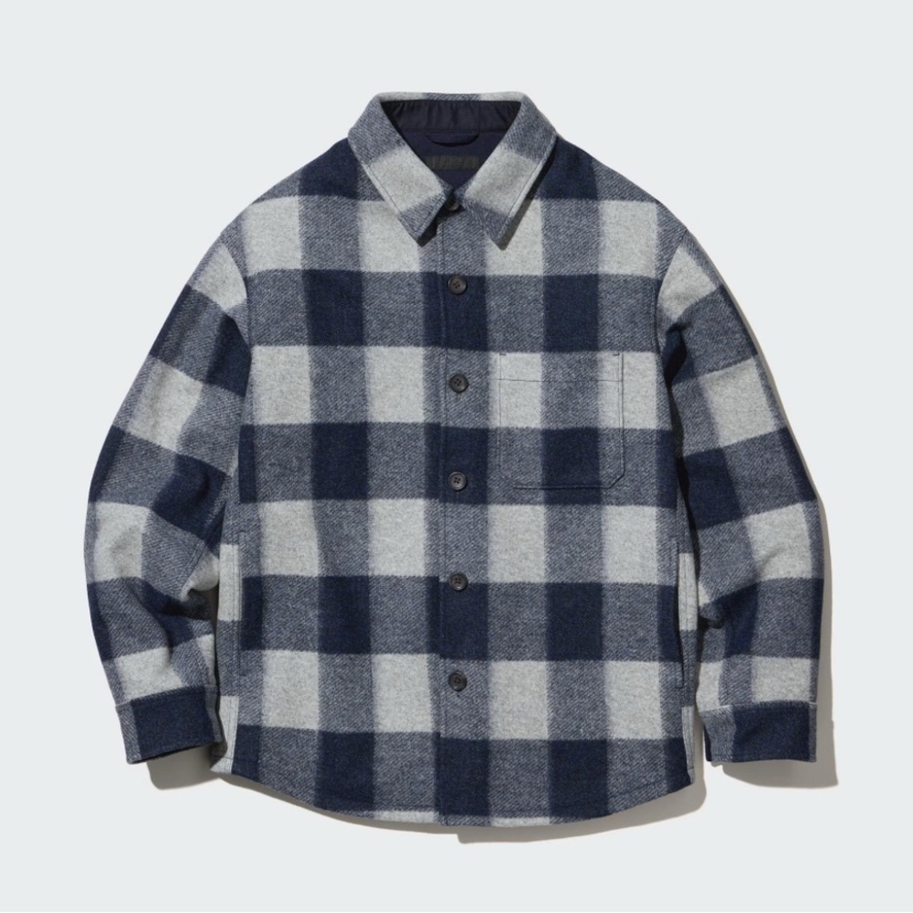 Uniqlo Navy and Gray Plaid Overshirt Jacket